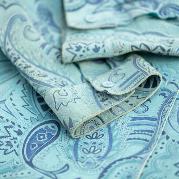 Revue Blue Suede Leather Paisley Blazer Shirt Jacket M Boho Western Y2K - Picture 7 of 10